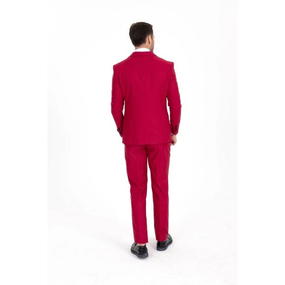 Derman Red Satin Collar 3 Piece Tuxedo - Picture 4 of 6